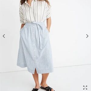 Tie Palisade Button-Front Midi Skirt in Pilar Stripe